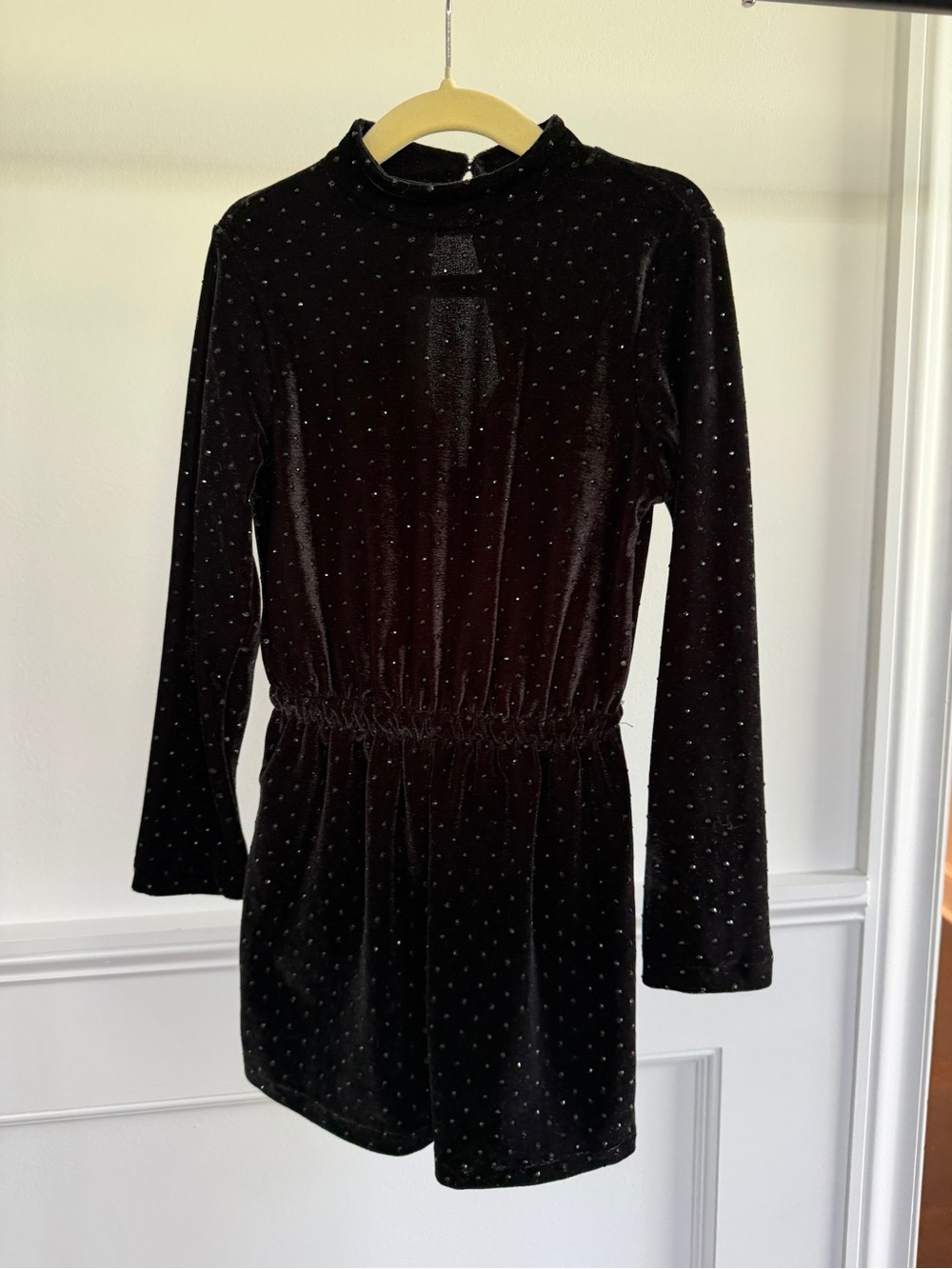 Zara Girls Black Velvet Long-Sleeve Romper with Sparkle Dots